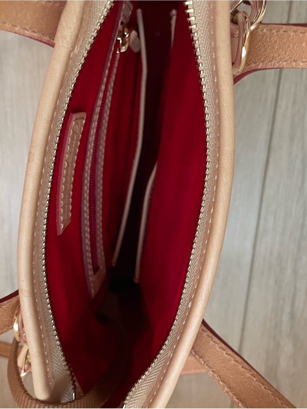Dooney & Bourke Pink Gingham Crossbody with Tan Leather Trim - Picture 9 of 12